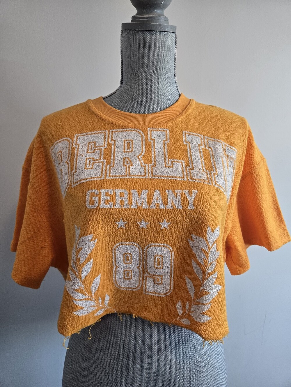 NWT Bershka Orange Berlin Graphic Croptop Short Sleve Round Neck Size M